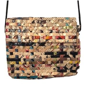 Handwoven Recycled Magazine Newspaper Clutch Crossbody Bag